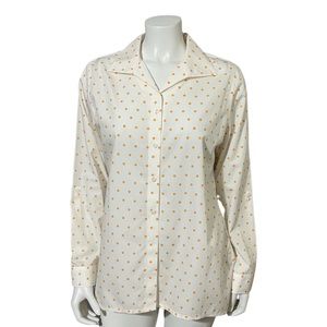 Chico’s Orange Polka-Dot Cotton Button Front Shirt Long Sleeve Sz 1 (Medium)